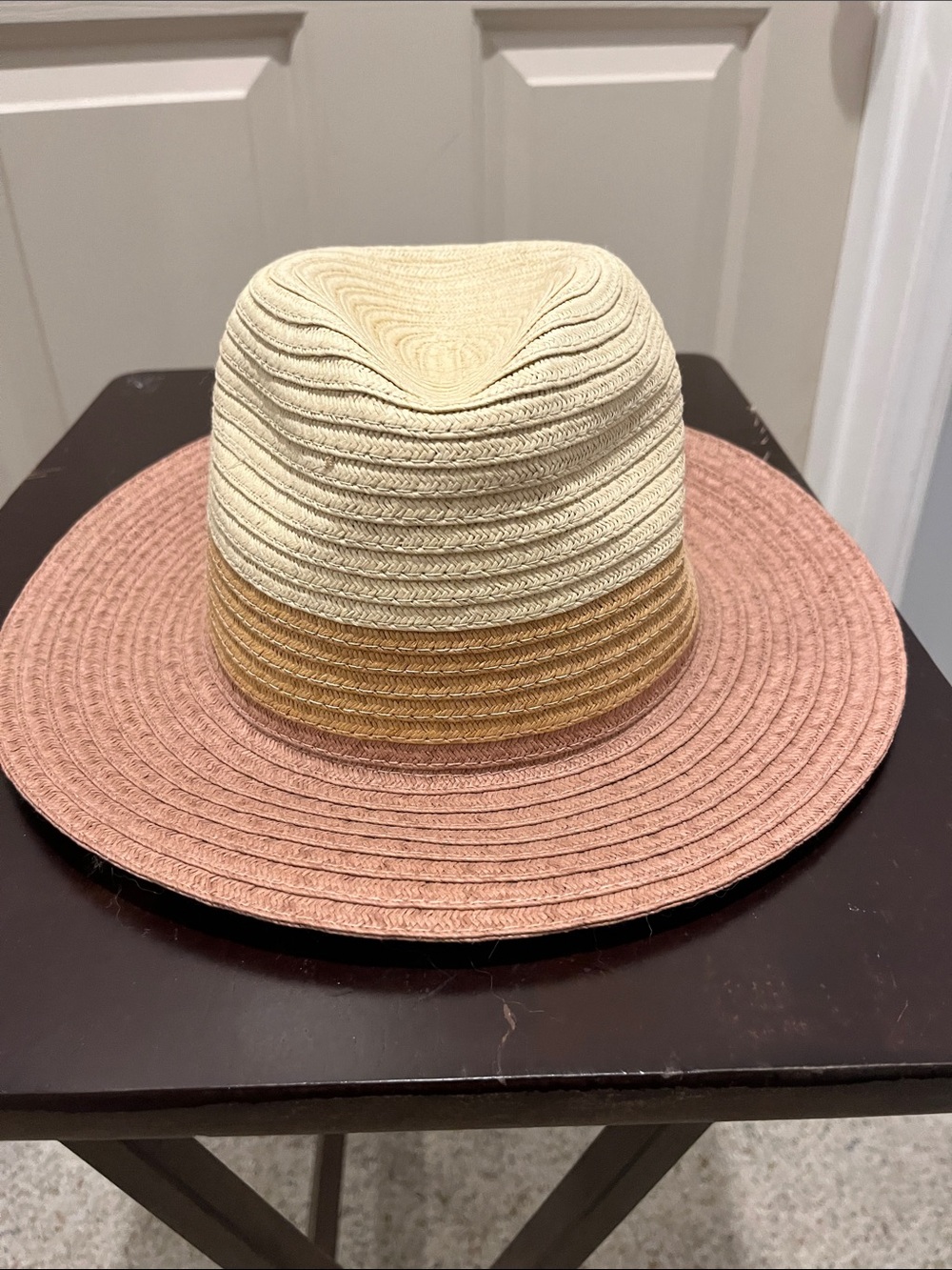Time and Tru Cream Crown Sun Hat with Mauve Brim and Tan Band
